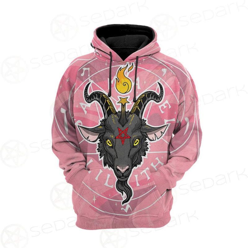 Baphomet Head In Pink Circle Hoodie Raglan