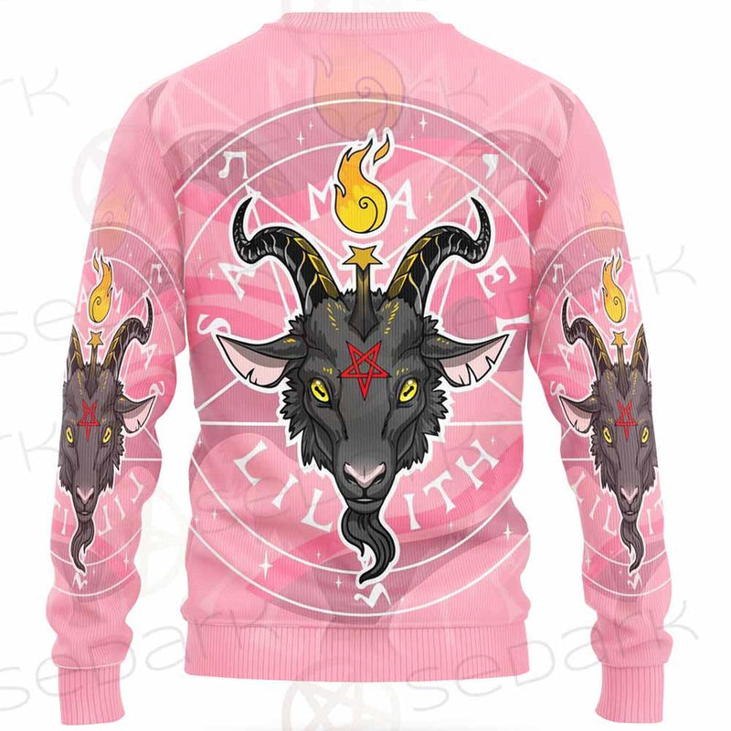 Baphomet Head In Pink Circle Woolen Sweater