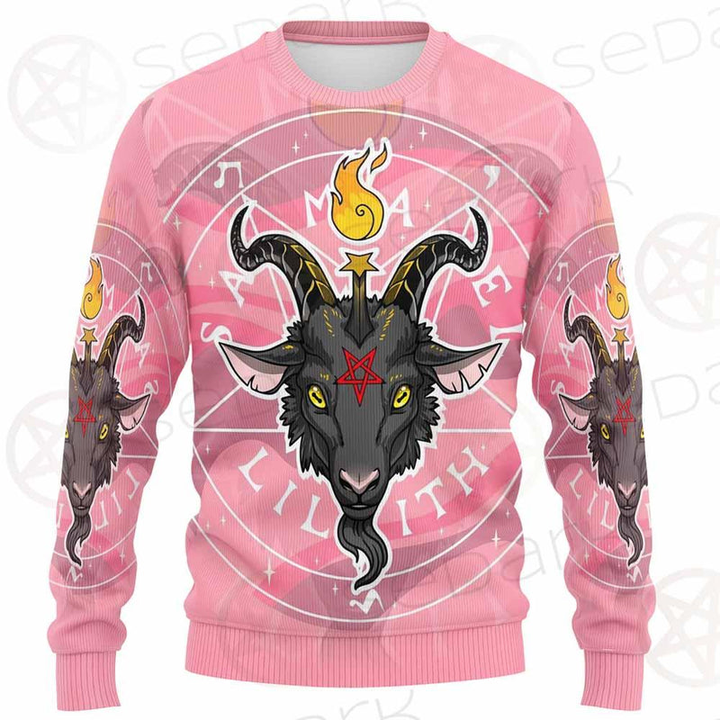 Baphomet Head In Pink Circle Woolen Sweater