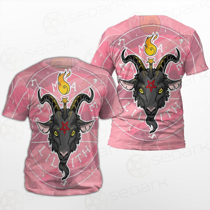 Baphomet Head In Pink Circle Unisex T-shirt