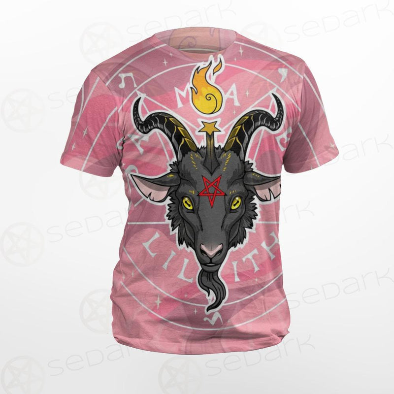 Baphomet Head In Pink Circle Unisex T-shirt