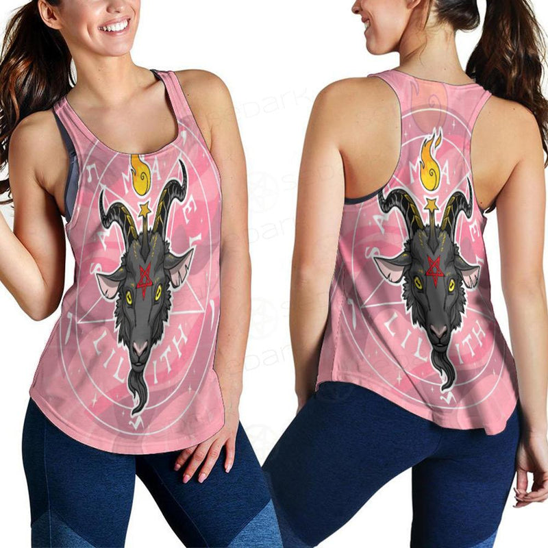 Baphomet Head In Pink Circle Women Tank Top