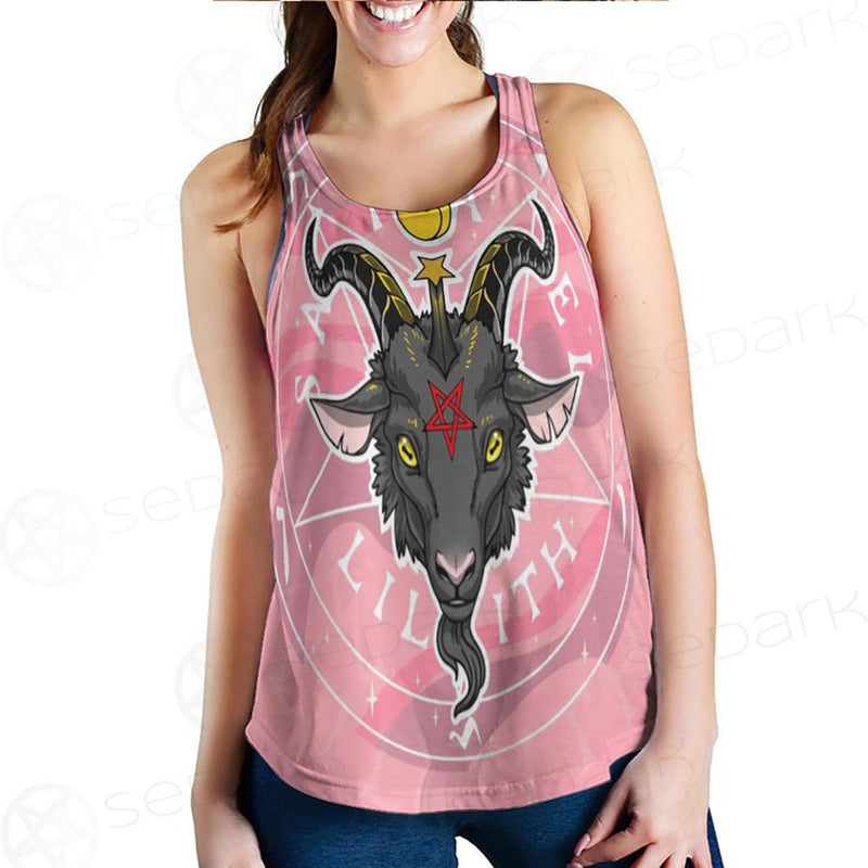 Baphomet Head In Pink Circle Women Tank Top