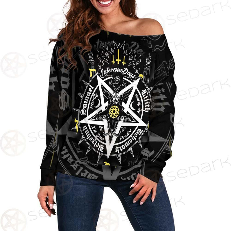 Pentagram Baphomet Occult Illustration SDN-1027 Off Shoulder Sweaters