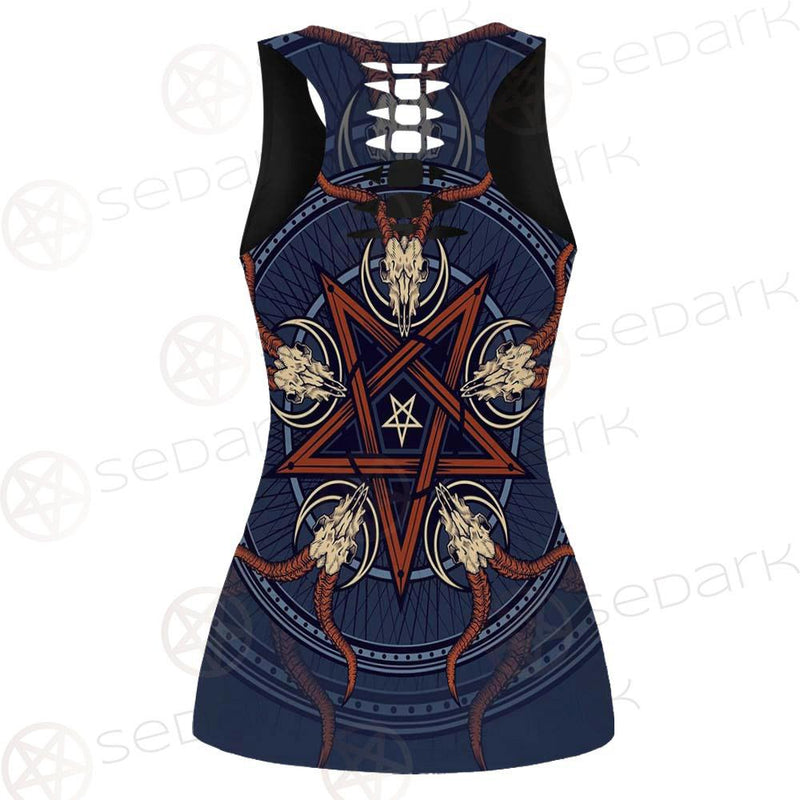 Stylish Pentagram With Goat Skulls SDN-1028 Hollow Out Tank Top