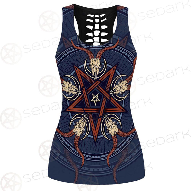 Stylish Pentagram With Goat Skulls SDN-1028 Hollow Out Tank Top