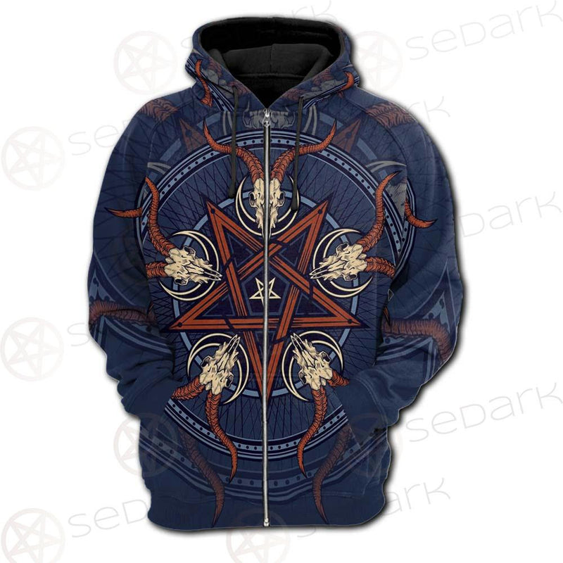 Stylish Pentagram With Goat Skulls SDN-1028 Hoodie Raglan Zip