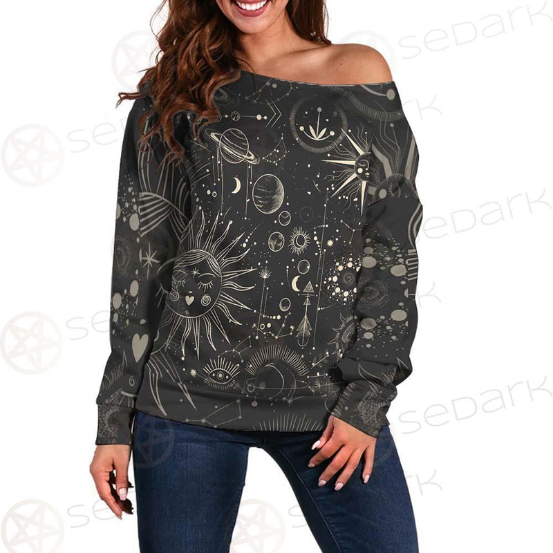 Vector Illustration Set Of Moon Phases SDN-1029 Off Shoulder Sweaters