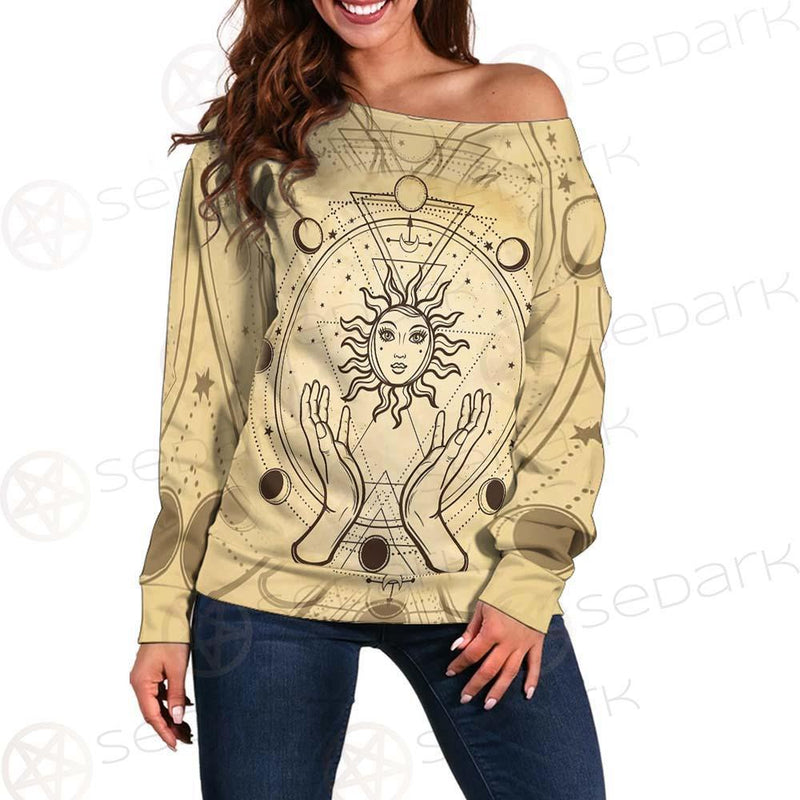 Human Hands Hold The Sun SDN-1030 Off Shoulder Sweaters