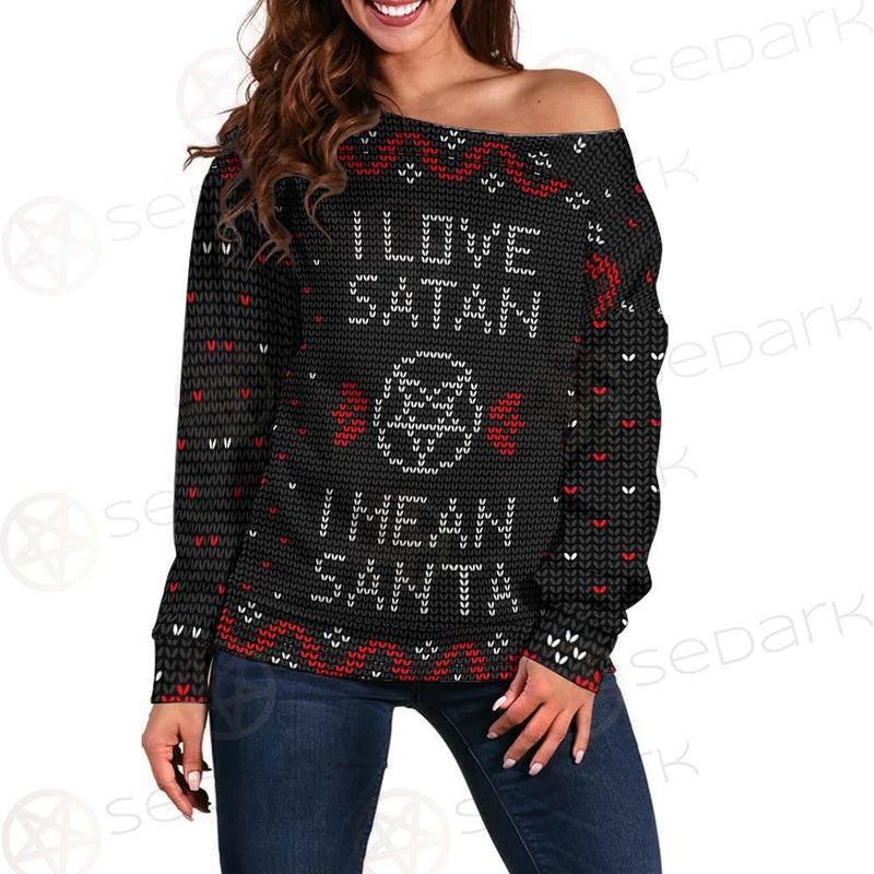 Pentagram And Inscription SDN-1031 Off Shoulder Sweaters