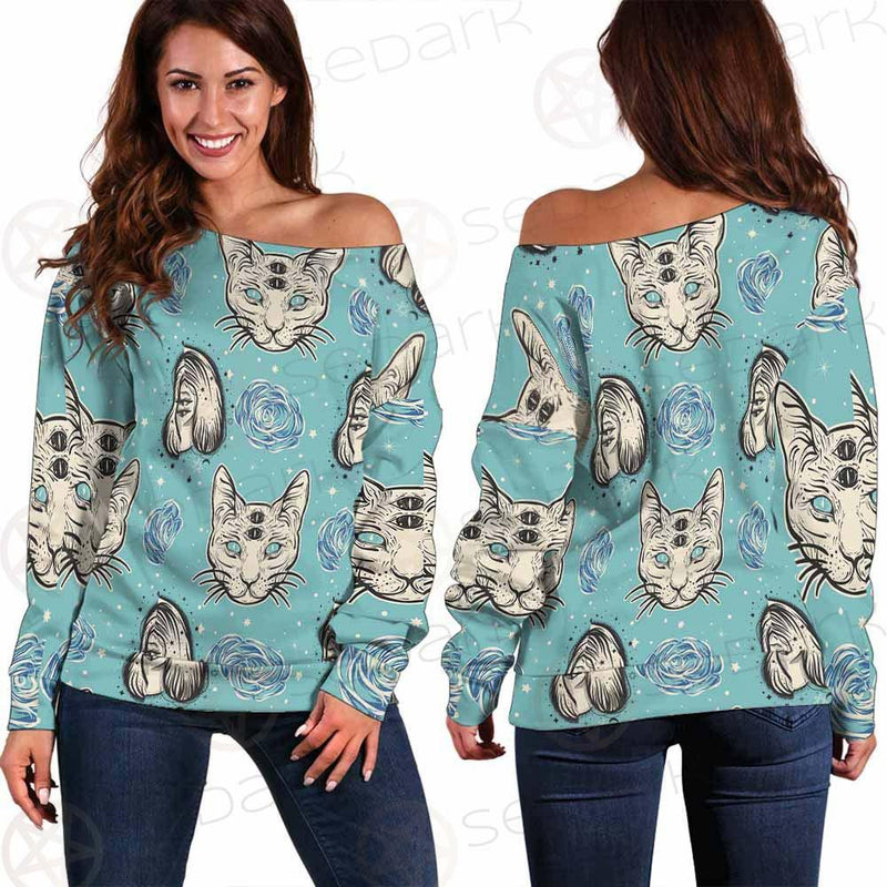 Seamless Pattern In Tatto Art SDN-1039 Off Shoulder Sweaters