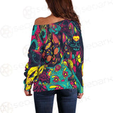 Cat Skull With Floral Ornament SDN-1046 Off Shoulder Sweaters