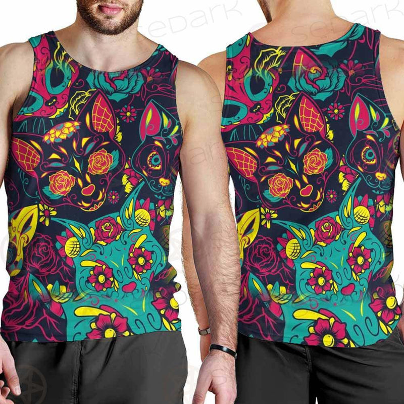 Cat Skull With Floral Ornament SDN-1046 Men Tank-tops