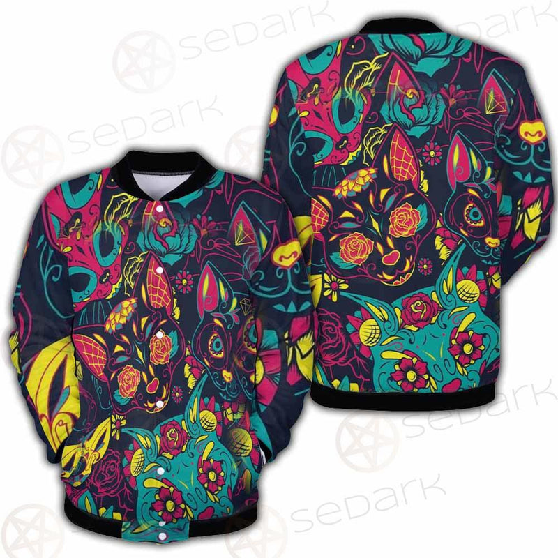 Cat Skull With Floral Ornament SDN-1046 Button Jacket