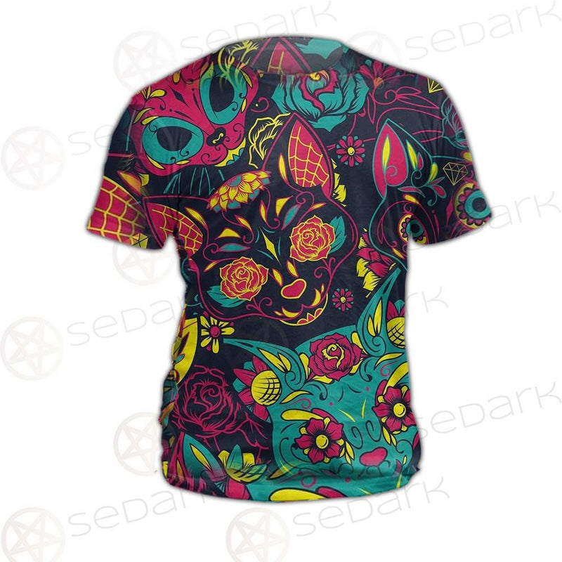 Cat Skull With Floral Ornament SDN-1046 Unisex T-shirt
