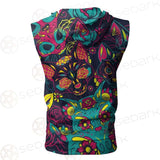 Cat Skull With Floral Ornament SDN-1046 Zip Sleeveless Hoodie