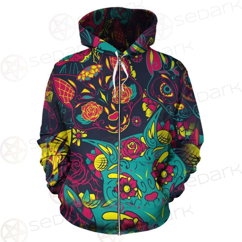 Cat Skull With Floral Ornament SDN-1046 Hoodie & Zip-up Hoodie