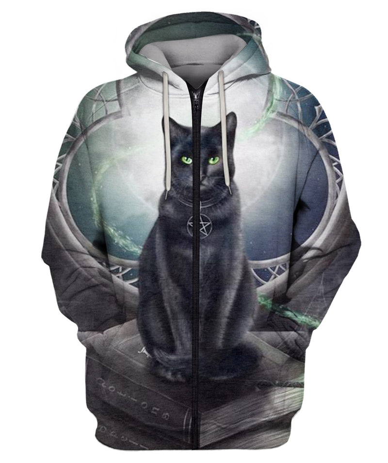 Pretty Stuff Balck Cat Familiar Zip Hoodie