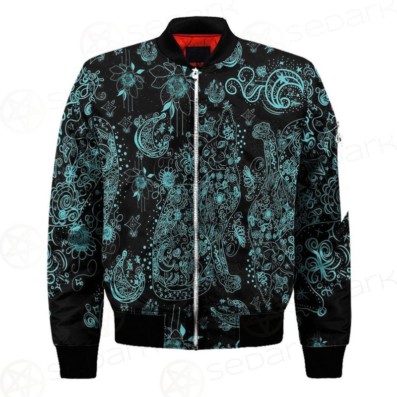 Black Sphynx Cat Tattoo Pattern Bomber Jacket