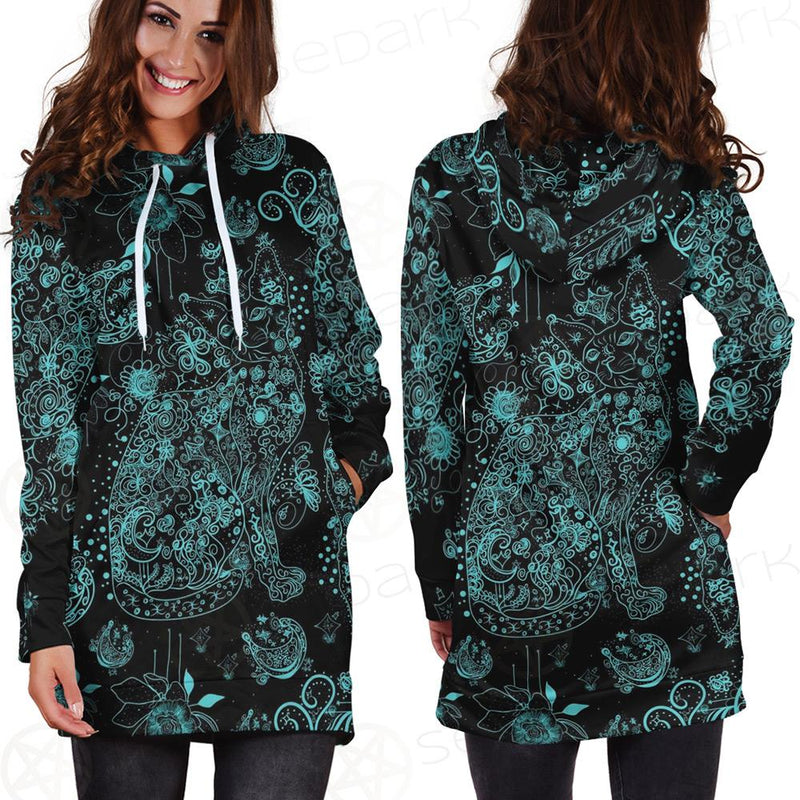 Black Sphynx Cat Tattoo Pattern Hoodie Dress