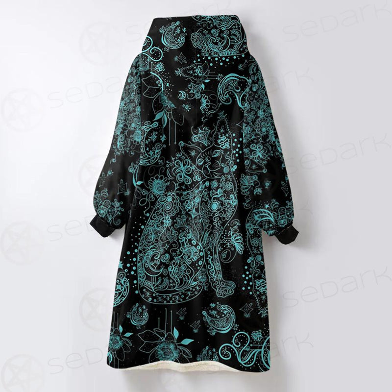Black Sphynx Cat Tattoo Pattern Oversized Sherpa Blanket Hoodie