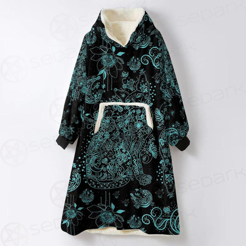 Black Sphynx Cat Tattoo Pattern Oversized Sherpa Blanket Hoodie