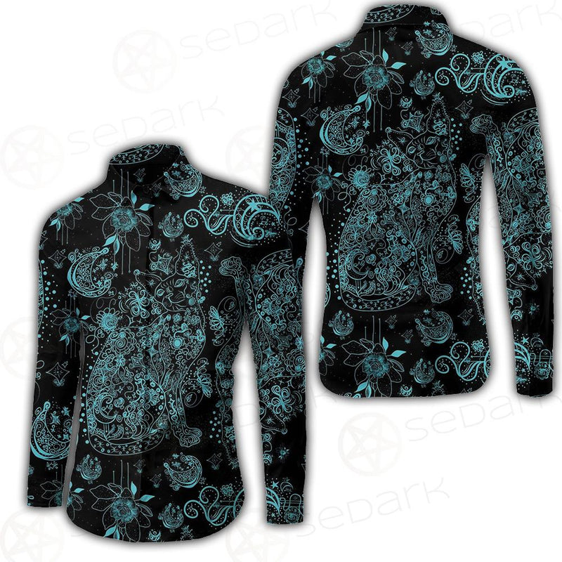 Black Sphynx Cat Tattoo Pattern Long Sleeve Shirt