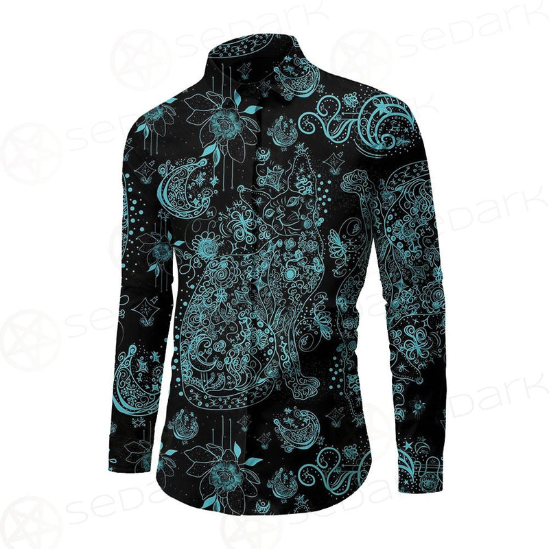 Black Sphynx Cat Tattoo Pattern Long Sleeve Shirt