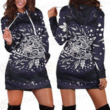 Mystical Cat Skeleton Lies In The Grass SDN-1050 Hoodie Dress