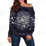 Mystical Cat Skeleton Lies In The Grass SDN-1050 Off Shoulder Sweaters