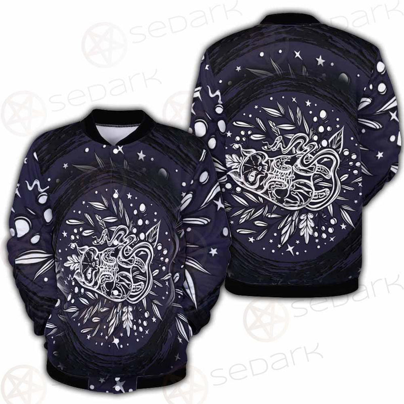 Mystical Cat Skeleton Lies In The Grass SDN-1050 Button Jacket