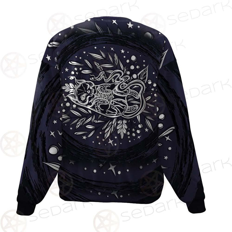 Mystical Cat Skeleton Lies In The Grass SDN-1050 Unisex Sweatshirt