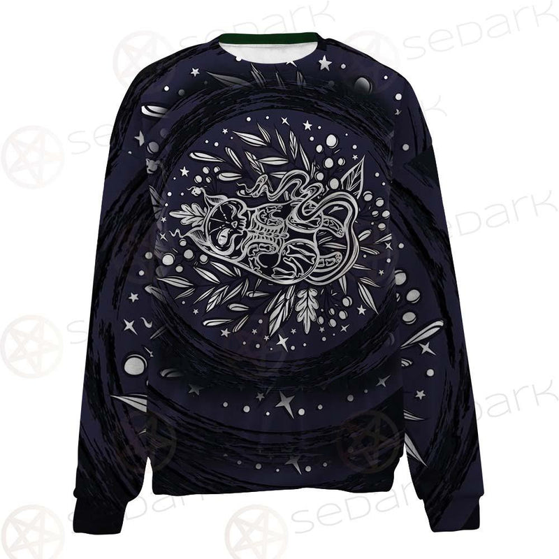 Mystical Cat Skeleton Lies In The Grass SDN-1050 Unisex Sweatshirt