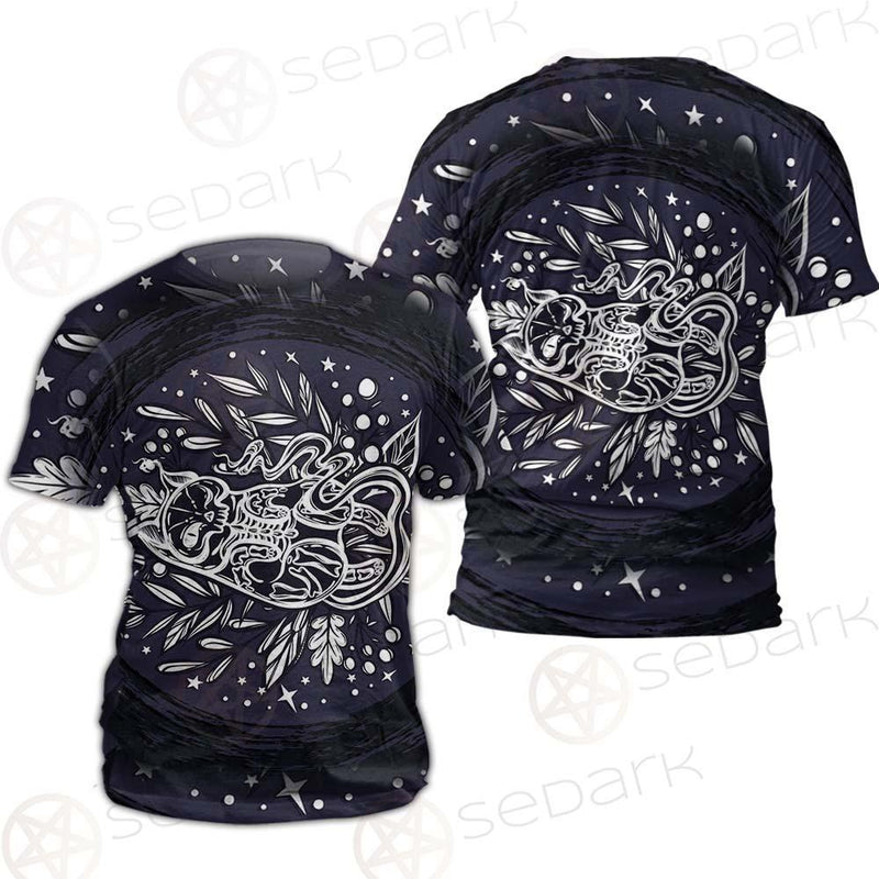 Mystical Cat Skeleton Lies In The Grass SDN-1050 Unisex T-shirt