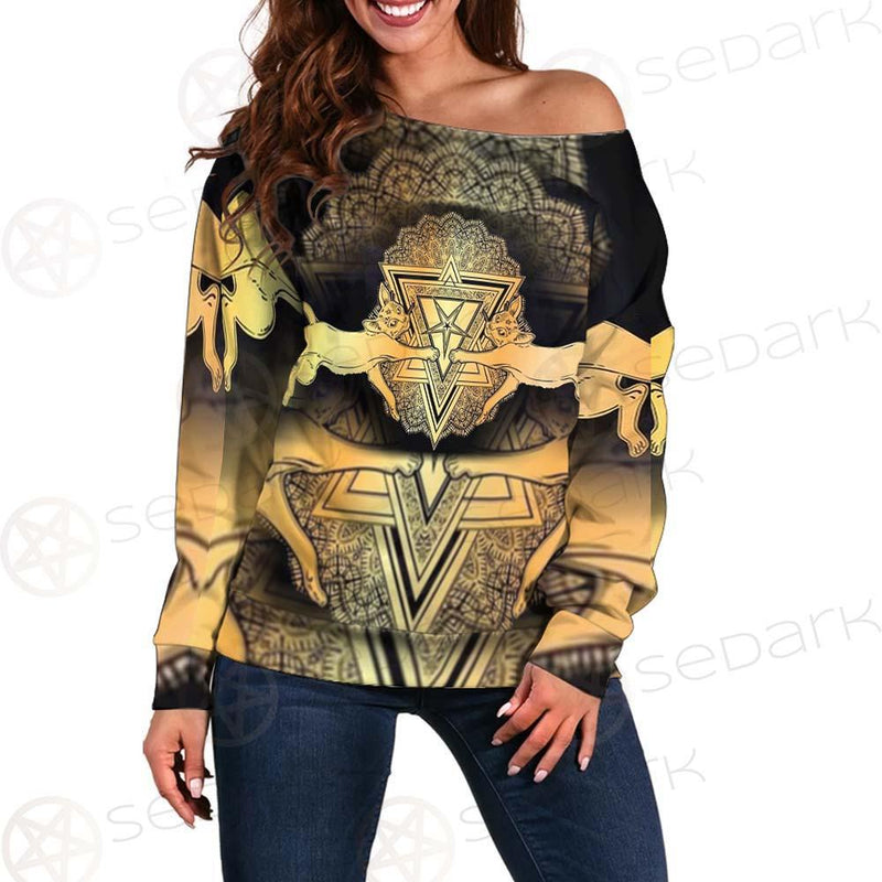 Jumping Silhouette Portrait SDN-1051 Off Shoulder Sweaters