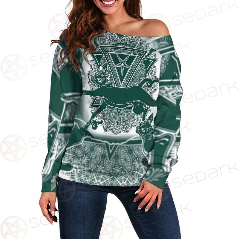 Cat Jumping Seamless Pattern SDN-1052 Off Shoulder Sweaters