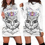 Cat Head Portrait With A Crown SDN-1053 Hoodie Dress