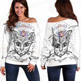Cat Head Portrait With A Crown SDN-1053 Off Shoulder Sweaters