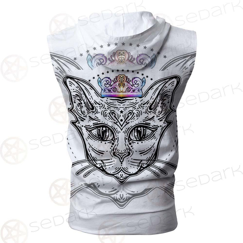 Cat Head Portrait With A Crown SDN-1053 Zip Sleeveless Hoodie