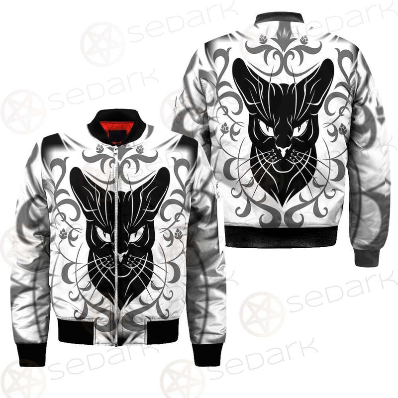 Black Cat Face With Floral Elements. SDN-1054 Jacket