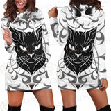 Black Cat Face With Floral Elements. SDN-1054 Hoodie Dress