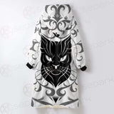 Black Cat Face With Floral Elements. SDN-1054 Oversized Sherpa Blanket Hoodie