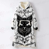 Black Cat Face With Floral Elements. SDN-1054 Oversized Sherpa Blanket Hoodie