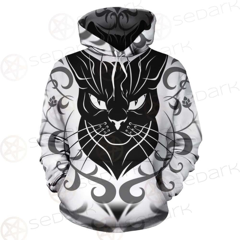 Black Cat Face With Floral Elements. SDN-1054 Hoodie & Zip-up Hoodie