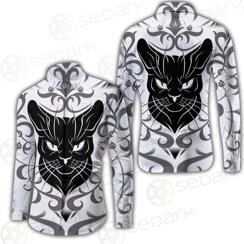 Black Cat Face With Floral Elements. SDN-1054 Shirt Allover