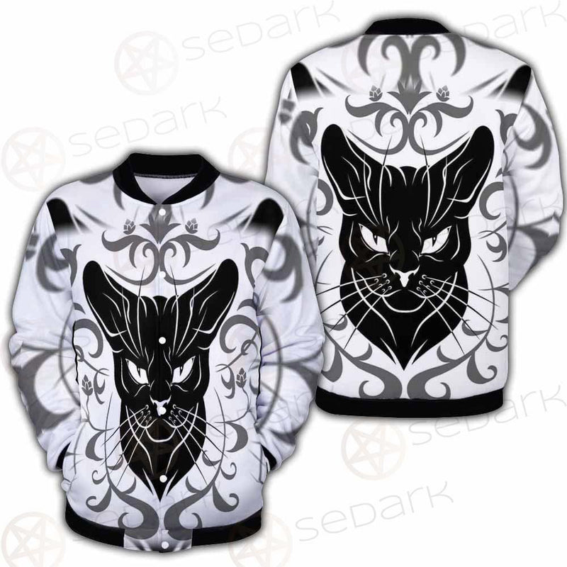 Black Cat Face With Floral Elements. SDN-1054 Button Jacket