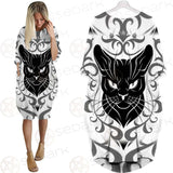 Black Cat Face With Floral Elements. SDN-1054 Batwing Pocket Dress