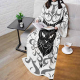 Black Cat Face With Floral Elements. SDN-1054 Sleeved Blanket