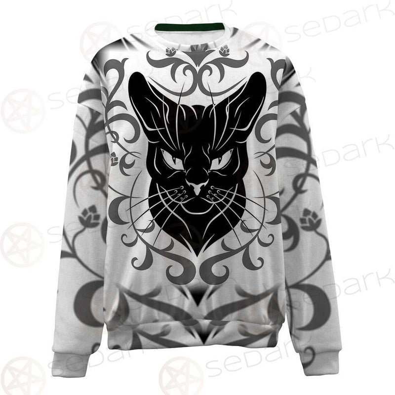 Black Cat Face With Floral Elements. SDN-1054 Unisex Sweatshirt