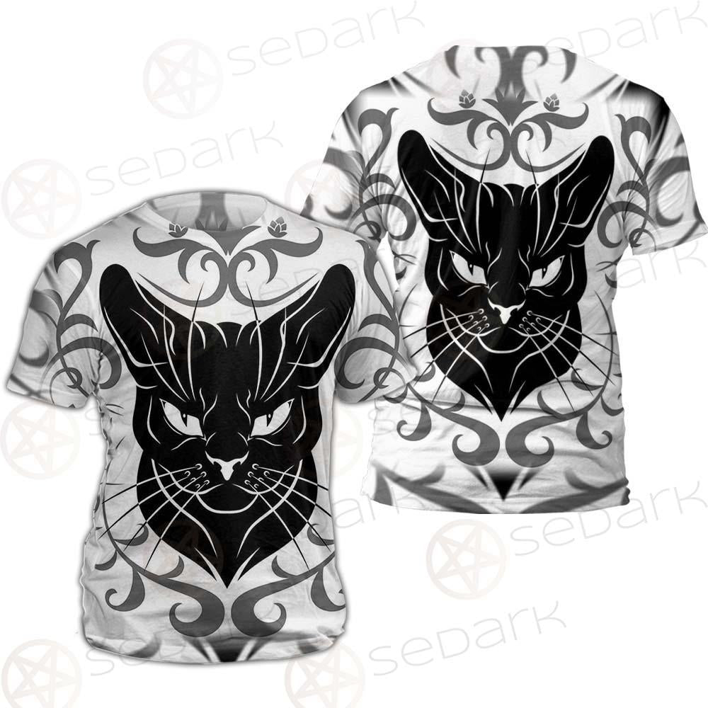 Black Cat Face With Floral Elements. SDN-1054 Unisex T-shirt